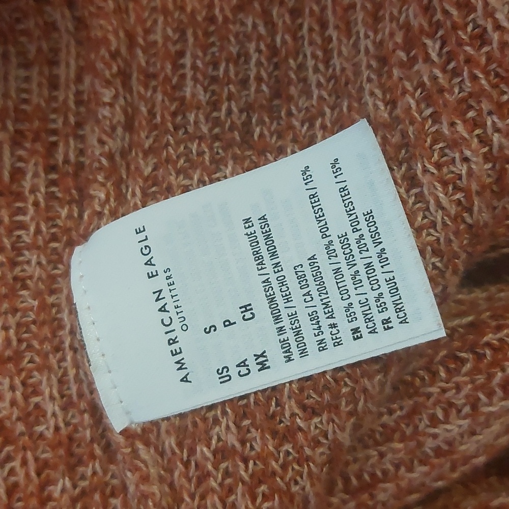 American Eagle Autumn Fall Chestnut Ribbed Knit Crewneck Sweater Size S - Picture 9 of 10